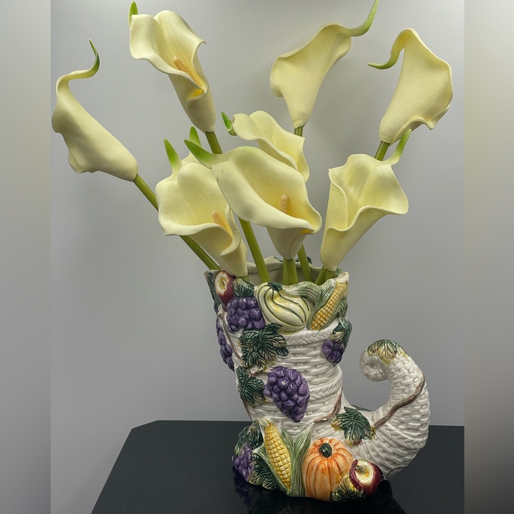 VTG Fitz & Floyd Omnibus Cornucopia “Horn of Plenty” Ceramic Vase / Mini Pitcher